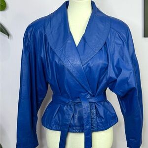 G-III Vintage 80's Royal Blue Crop Leather Jacket